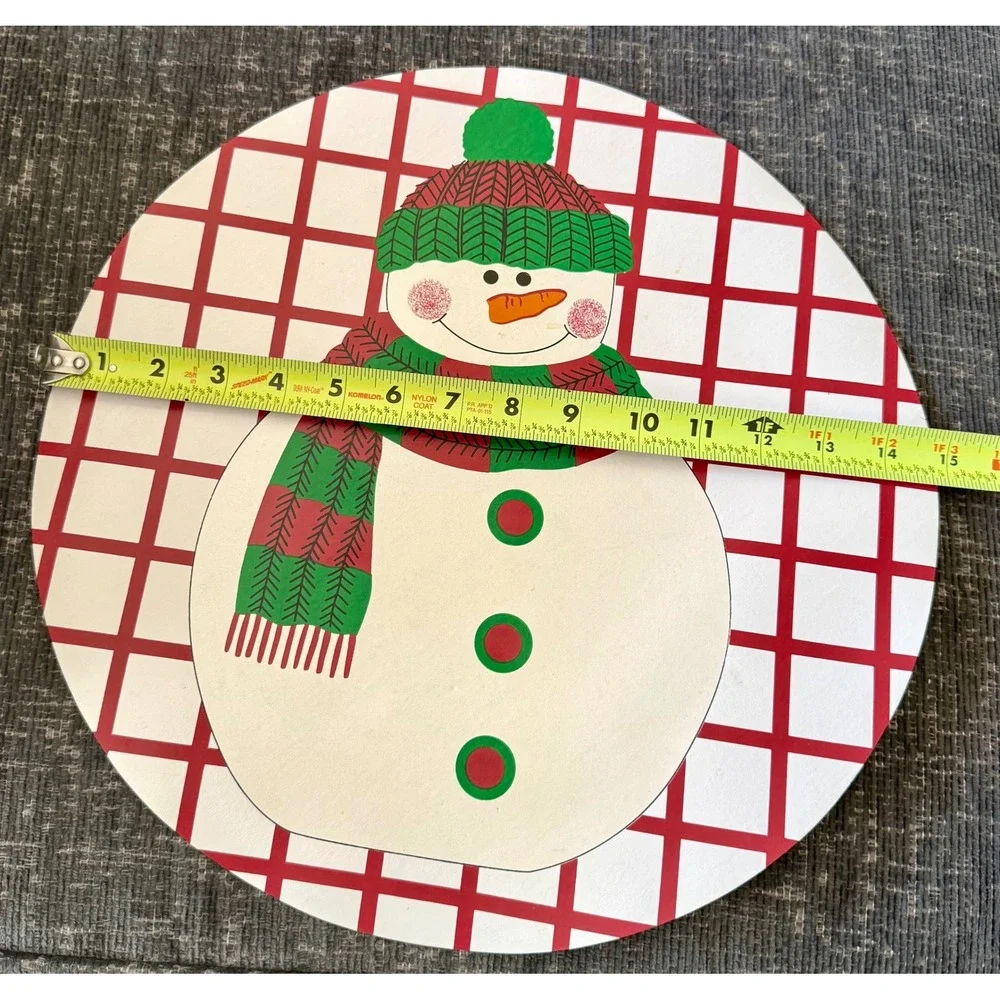 Trim A Home Placemats Set of 4 Snowman Plaid Vinyl Round Christmas